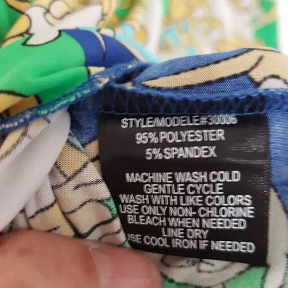 International INC Company Blouse White Blue Green Gold  Ruffled NeckWaist… - Picture 7 of 10